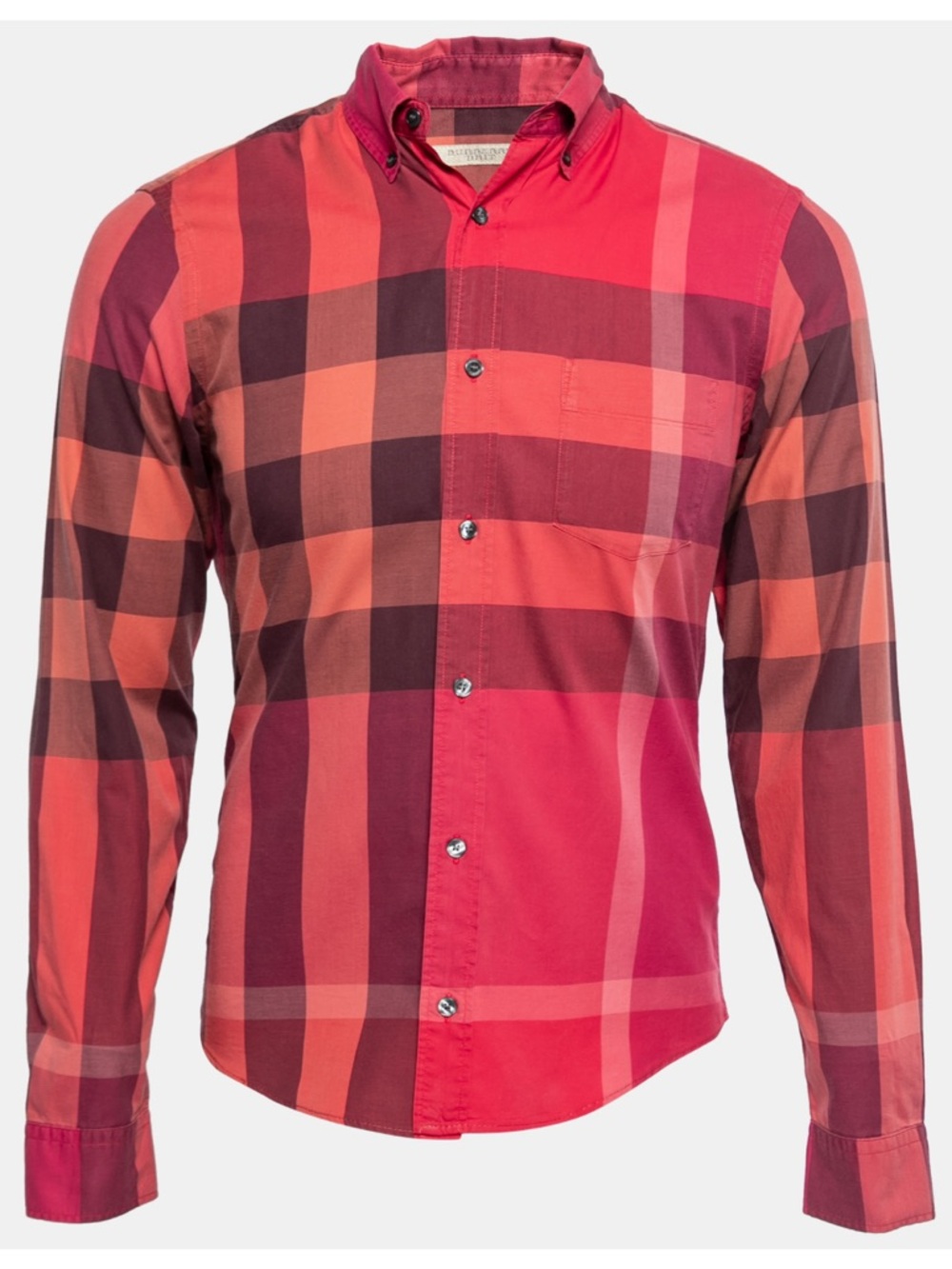 Burberry Plaid Button Down Shirt Red Brown Nova Check Cotton Medium